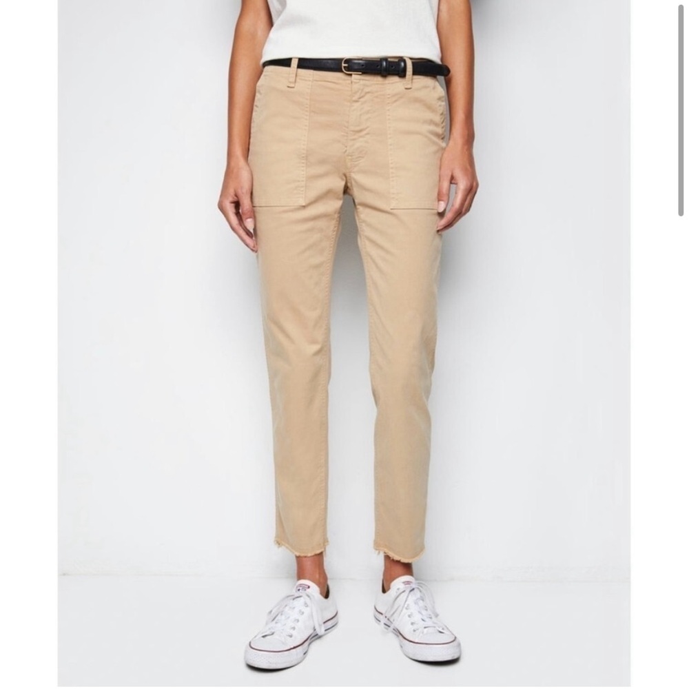 NILI LOTAN Jenna Pant Utility Pocket Ankle Crop Raw Hem Military Desert Sand 4